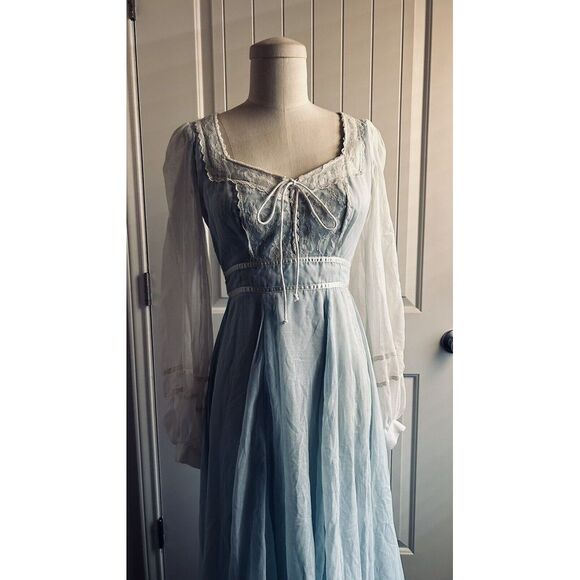 GUNNE SAX by JESSICA 70's Cloud Voile Blue Tie Back Maxi Dress S XS - Picture 4 of 16